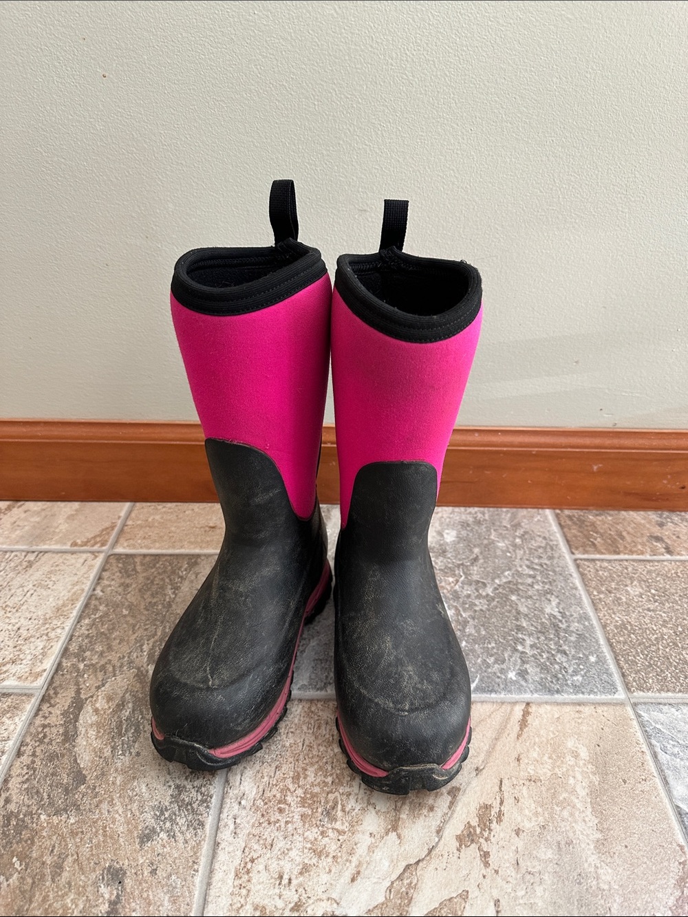Kids Black and Pink Waterproof Rain Boots